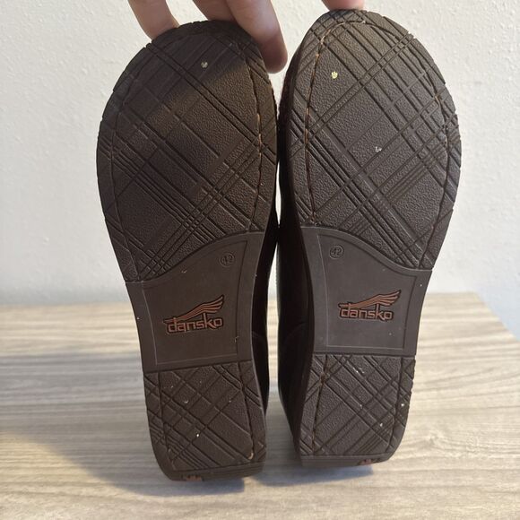 Dansko ‘Pam’ Brown Leather Sz 42 Buttons Tweed Hipster Boho Casual Wedge - Picture 11 of 11